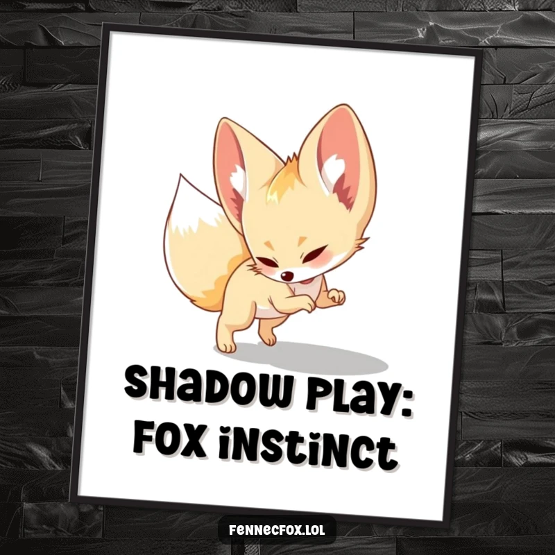Funny Free Printable Wall Art: Adorable fennec fox hilariously pouncing on its own shadow, a whimsical DIY decor piece.