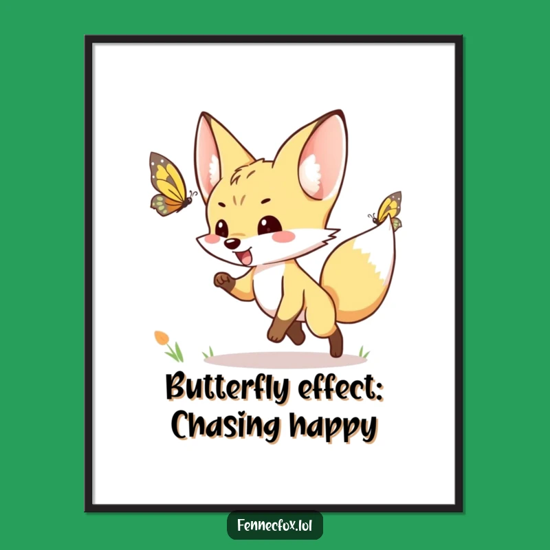 Funny Free Printable Wall Art: Fennec Fox Butterfly Chase - Whimsical Downloadable Decor