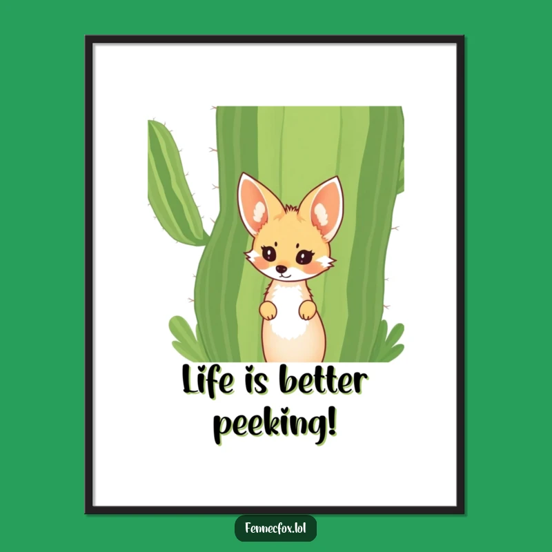 Funny Free Printable Wall Art: Curious Fennec Fox Cactus Hideout, Humorous Downloadable Art, Desert Charm