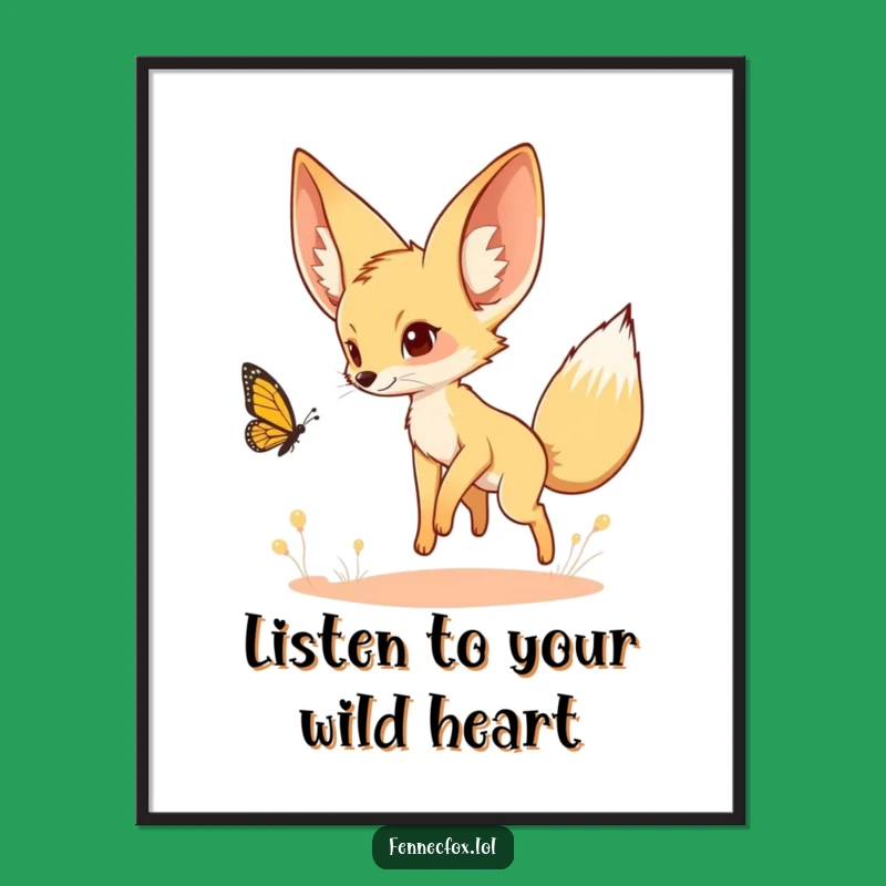 Free Printable Wall Art: Fennec Fox Butterfly Chase, Humorous Downloadable Desert Art