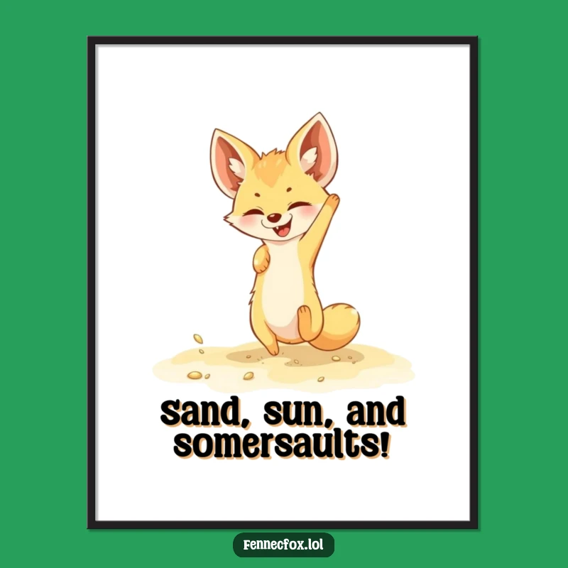 Free Printable Wall Art: Playful Fennec Fox Somersault, Funny Downloadable Art