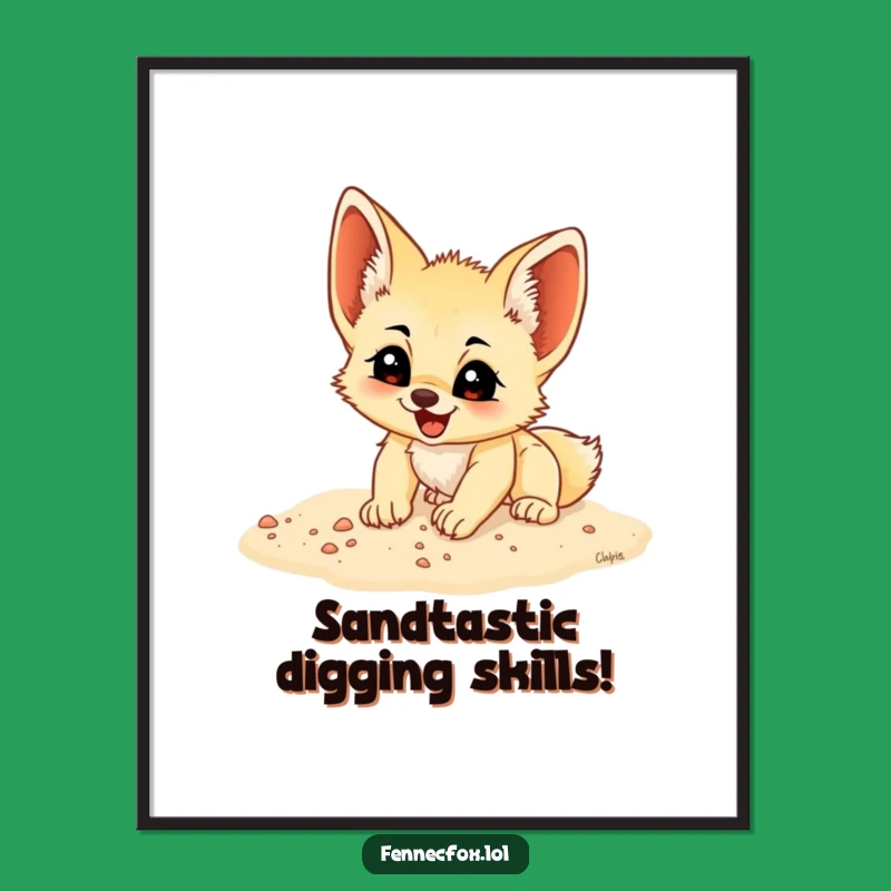 Free Printable Wall Art: Fennec Fox Digging Joyfully - Funny Downloadable Decor