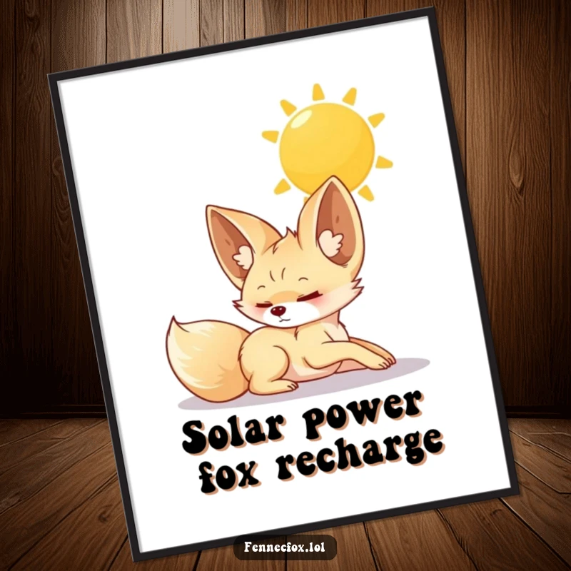 Funny Free Printable Wall Art: Adorable fennec fox luxuriously stretching under a warm sun, a peaceful and humorous DIY art piece.