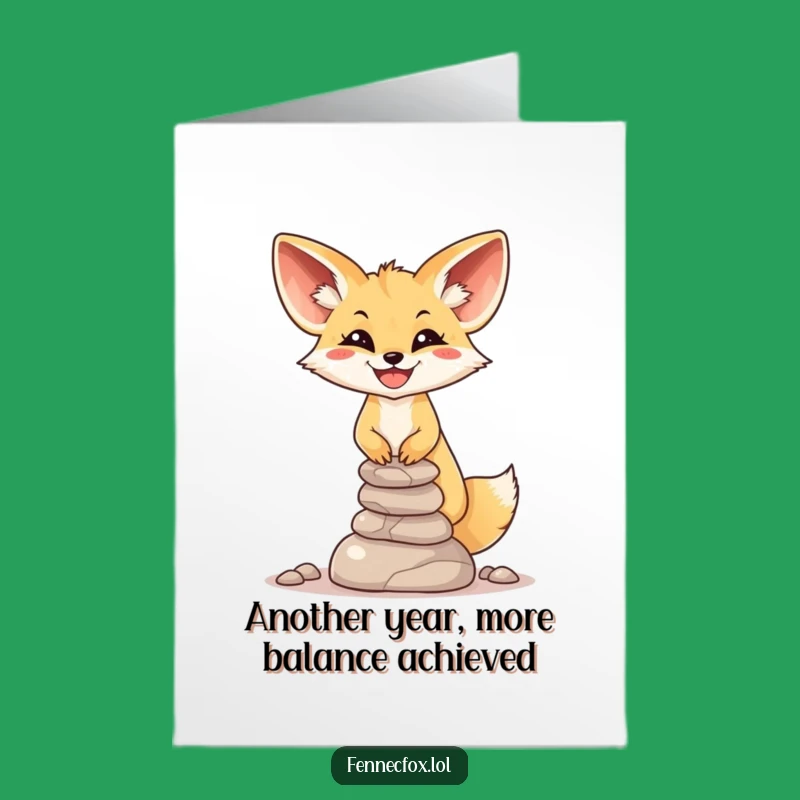Free Printable Birthday Card: Wobbly Fox Stone Balance - Funny Downloadable Gift for Jesters