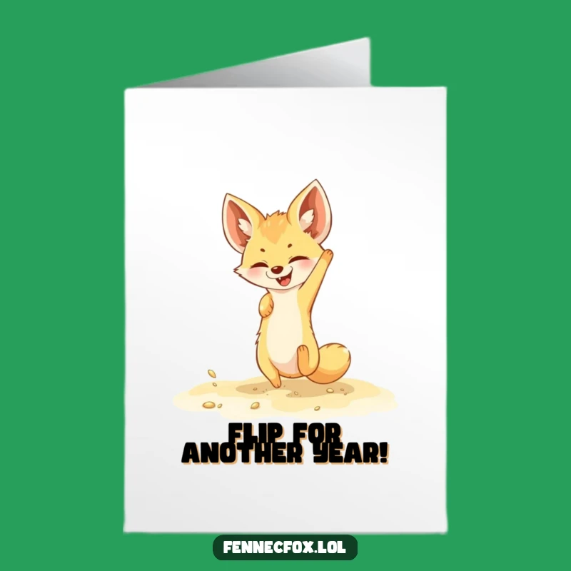Free Printable Birthday Card: Playful Fennec Fox Somersault Fun!, Funny Downloadable Gift