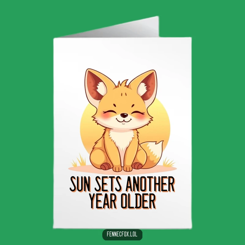 Free Printable Birthday Card: Contented Fennec Fox Sunset Chill - Funny Downloadable Gift