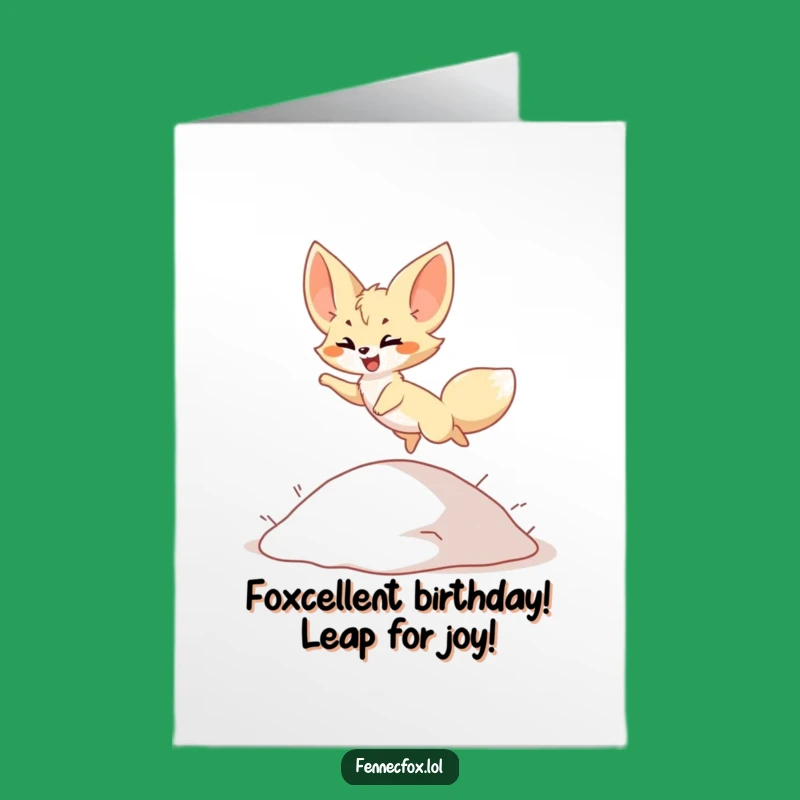 Free Printable Birthday Card: Fennec Fox Leaps With Joy - Funny Downloadable Gift