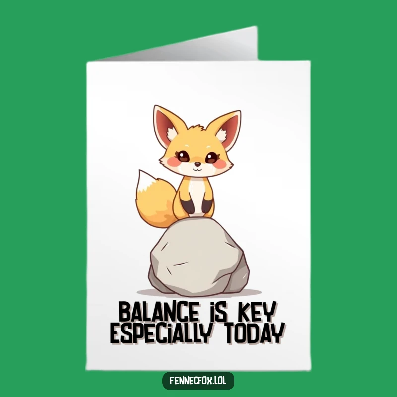Free Printable Birthday Card: Fennec Fox Rock Balance - Quirky Downloadable Gift