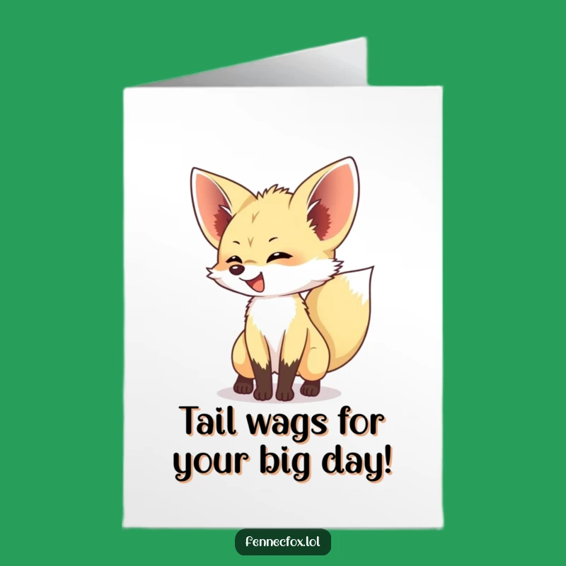 Free Printable Birthday Card: Funny Fennec Fox Tail Wagging Delightful Downloadable Gift