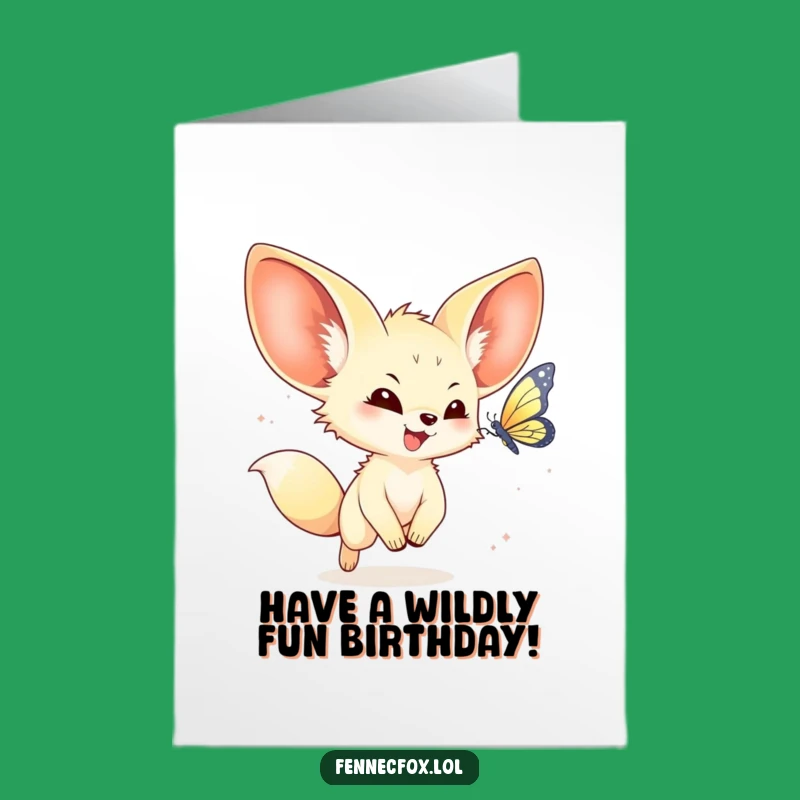 Free Printable Birthday Card: Kawaii Fennec Fox Butterfly Joy Downloadable
