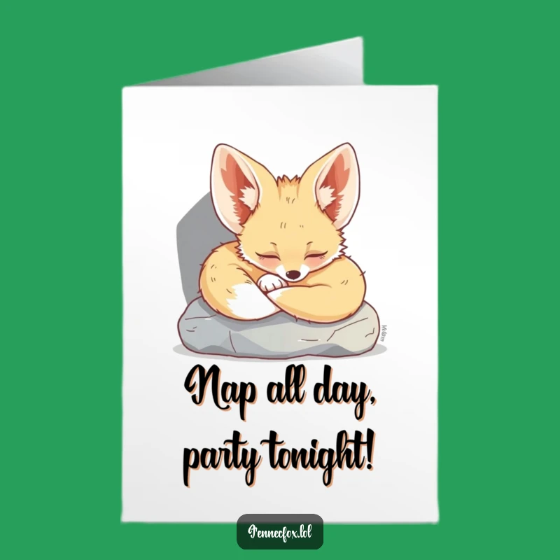 Funny Free Printable Birthday Card: Sleeping Fennec Fox Nap Time Downloadable Gift