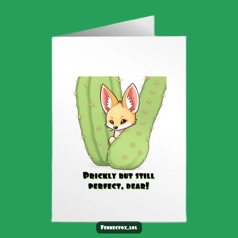 Funny Free Printable Fennec Fox Birthday Card: Hilarious Cactus Surprise Downloadable Gift