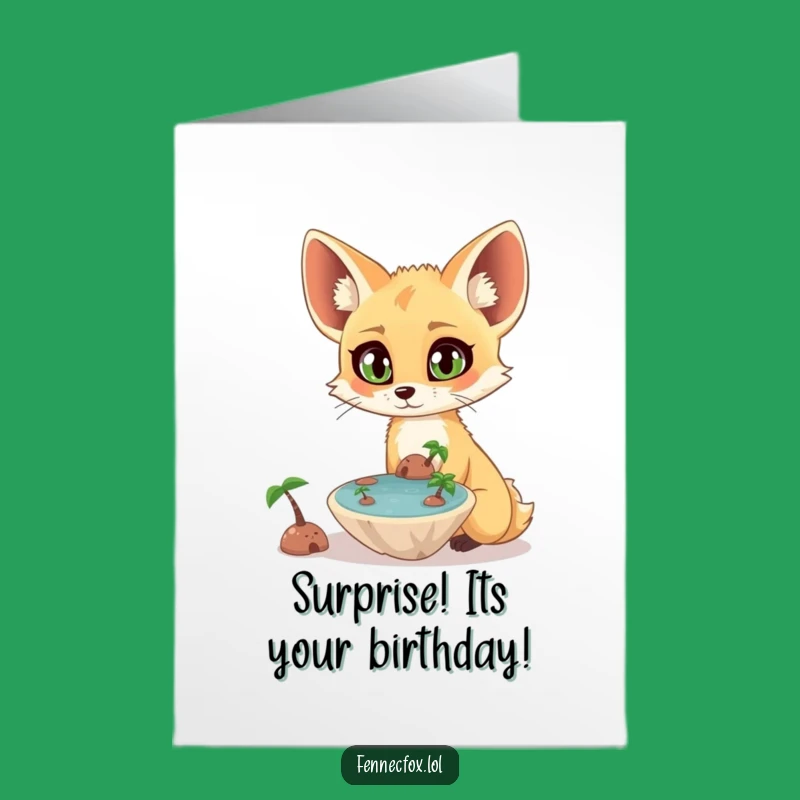 Free Printable Birthday Card: Surprised Fennec Fox Oasis Find, Funny Downloadable Gift
