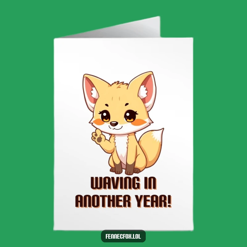 Free Printable Fennec Fox Birthday Card - Shy Wave Cute Funny Downloadable Gift