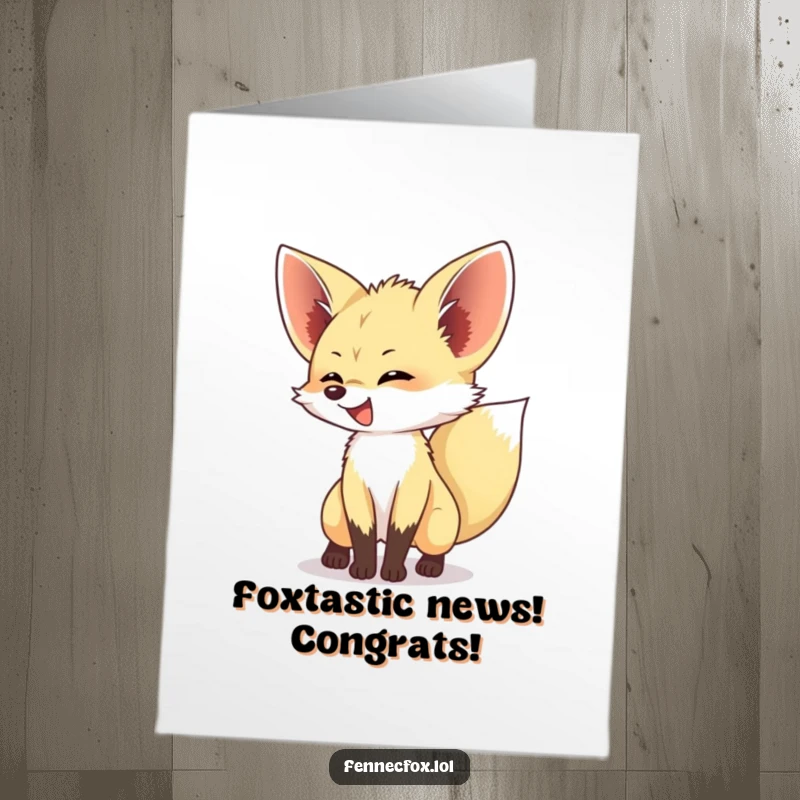 Funny Free Printable Congratulations Card: A fennec fox joyfully wags its bushy tail, symbolizing excitement and celebration.