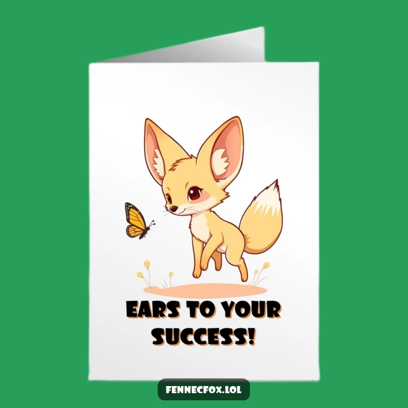 Free Printable Congrats Card: Fennec Fox Chase, Humorous Downloadable for Achievers
