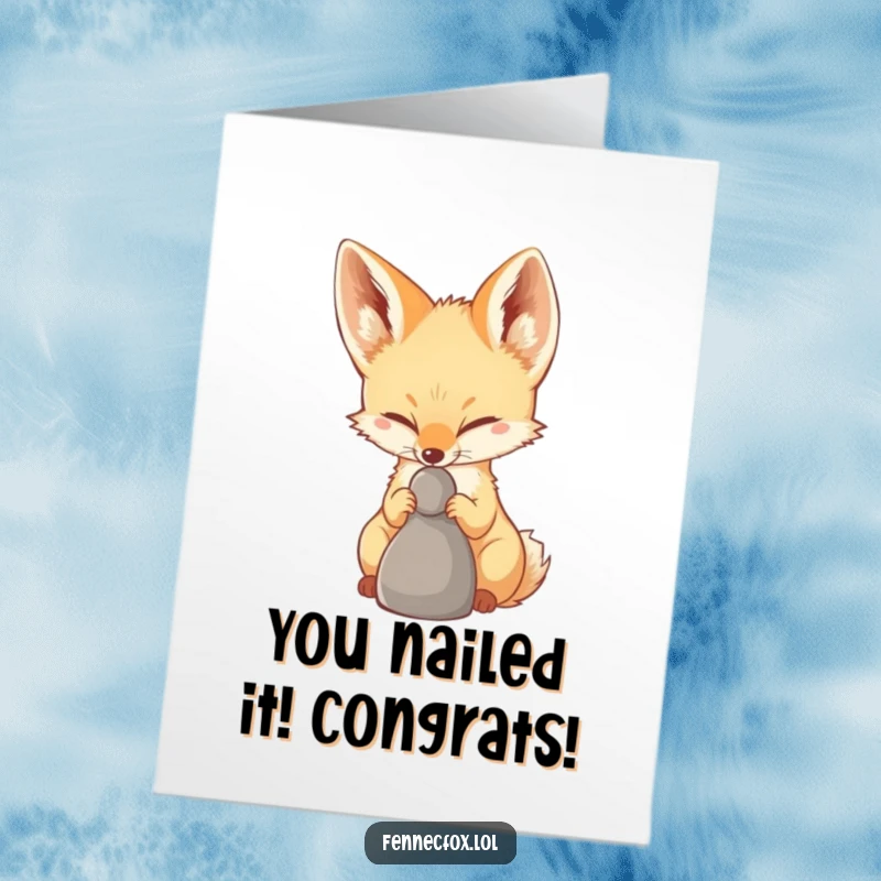 Funny Free Printable Congratulations Card: A fennec fox demonstrates incredible focus, balancing a tiny pebble perfectly on its nose.