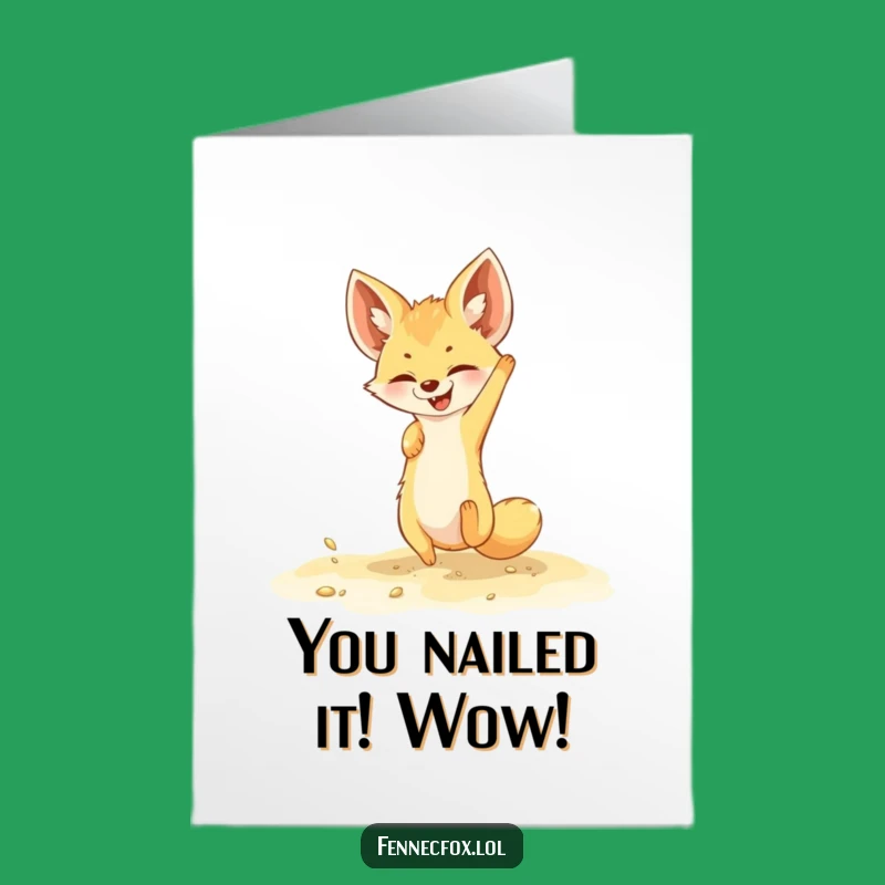 Free Printable Congrats Card: Fennec Fox Somersaults, Celebrating Success!, Funny Downloadable