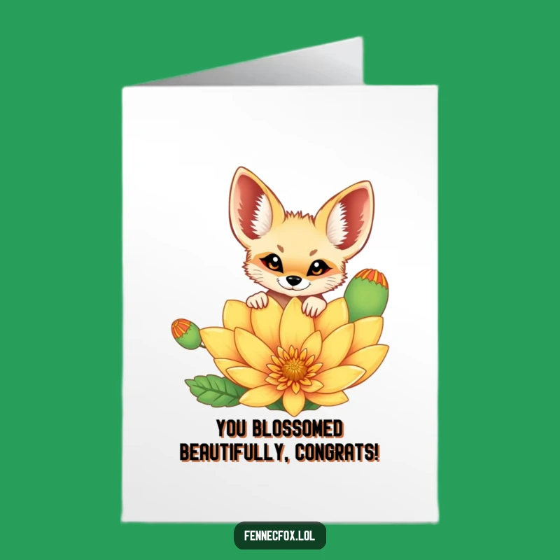 Free Printable Congratulations Card: Fennec Fox Flower Peek, Funny Downloadable Gift