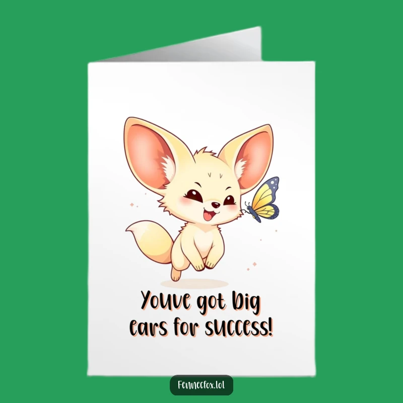 Free Printable Congratulations Card: Kawaii Fennec Fox Chase Success Downloadable