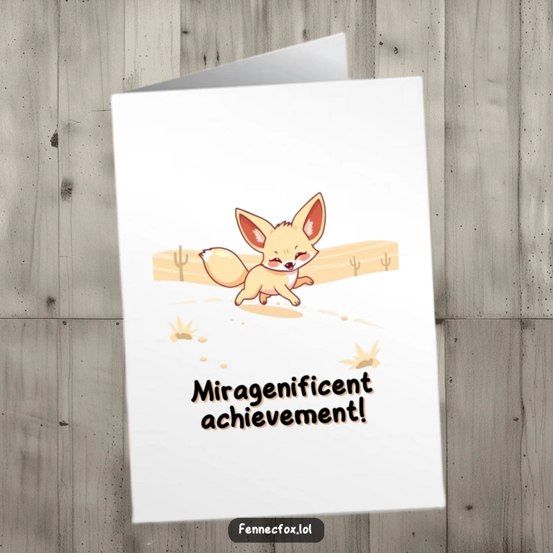 Funny Free Printable Congratulations Card: A fennec fox energetically chases a shimmering, elusive desert mirage.