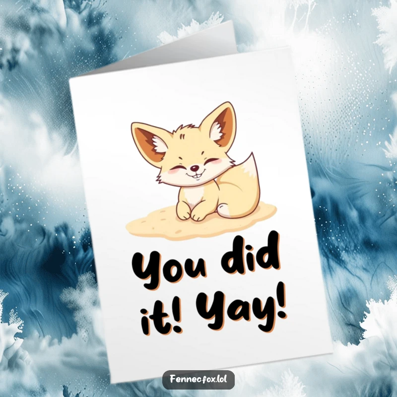 Funny Free Printable Congratulations Card: A fennec fox sports a wicked grin while joyfully rolling in the sand.