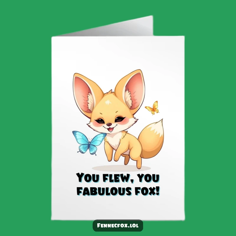 Free Printable Congratulations Card: Fennec Fox Butterfly Chase, Funny Downloadable Gift