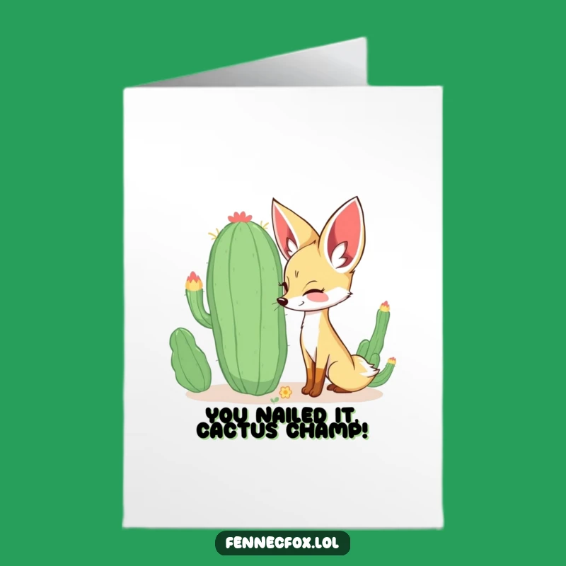 Free Printable Congratulations Card: Fennec Fox Cactus Sniff, Funny Downloadable Gift