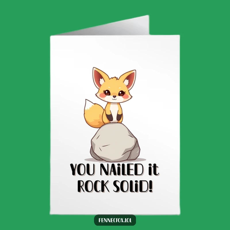 Free Printable Congrats Card: Fennec Fox Rock Balance - Skillful Downloadable