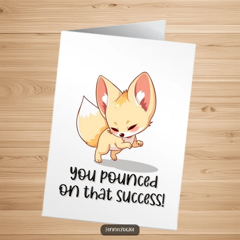 Funny Free Printable Congrats Card: Agile fennec fox playfully pouncing on a shadow, a dynamic DIY congratulatory message.