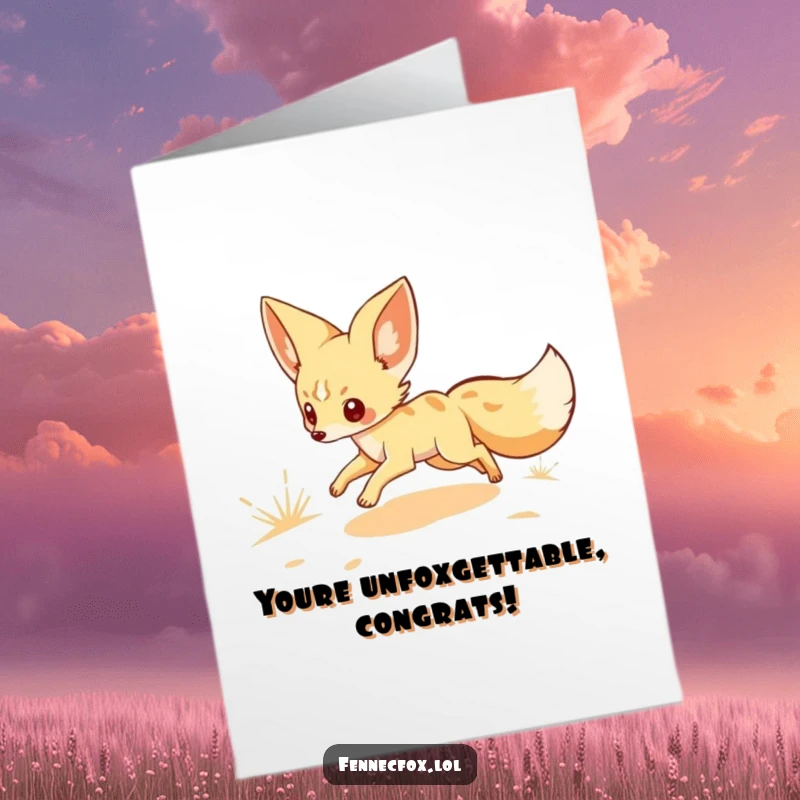 Funny Free Printable Congratulations Card with a fennec fox on sand, a whimsical DIY congratulatory gift.