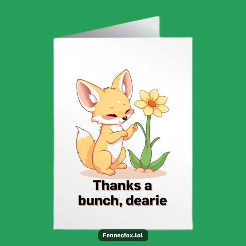 Free Printable Thank You Card: Fennec Fox Flower Thanks Downloadable Gift