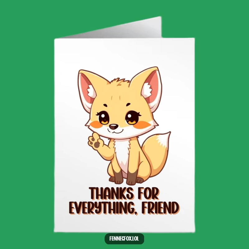 Free Printable Thank You Card Fennec Fox Shy Wave - Cute Downloadable Gratitude