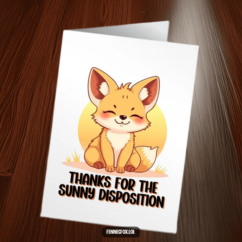 Funny Free Printable Thank You Card: Contented fennec fox enjoying a tranquil sunset, expressing thanks.