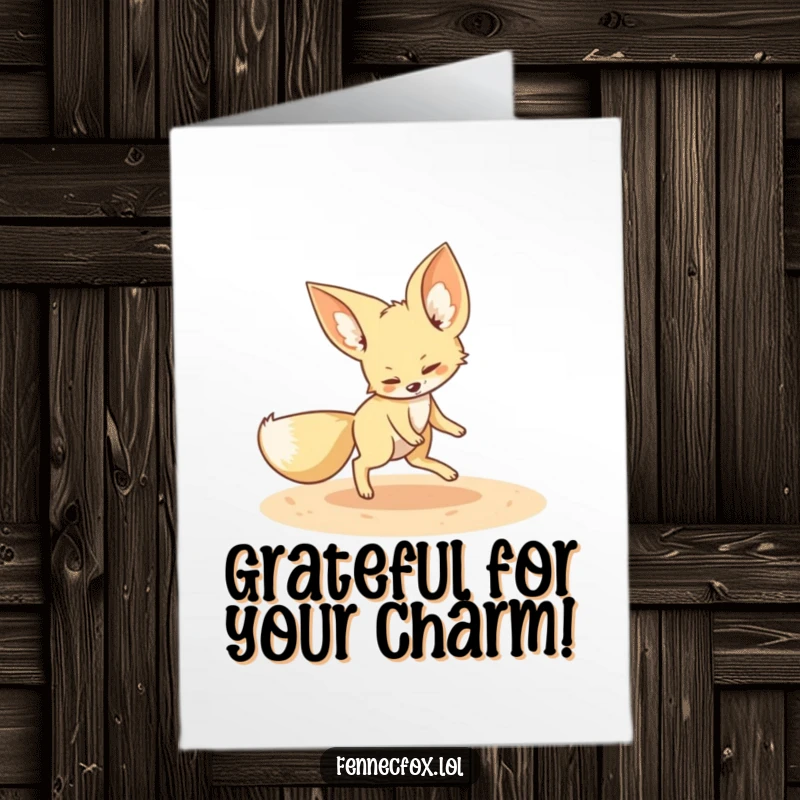 Funny Free Printable Thank You Card: A fennec fox playfully spins in a sandy circle chasing its own tail.