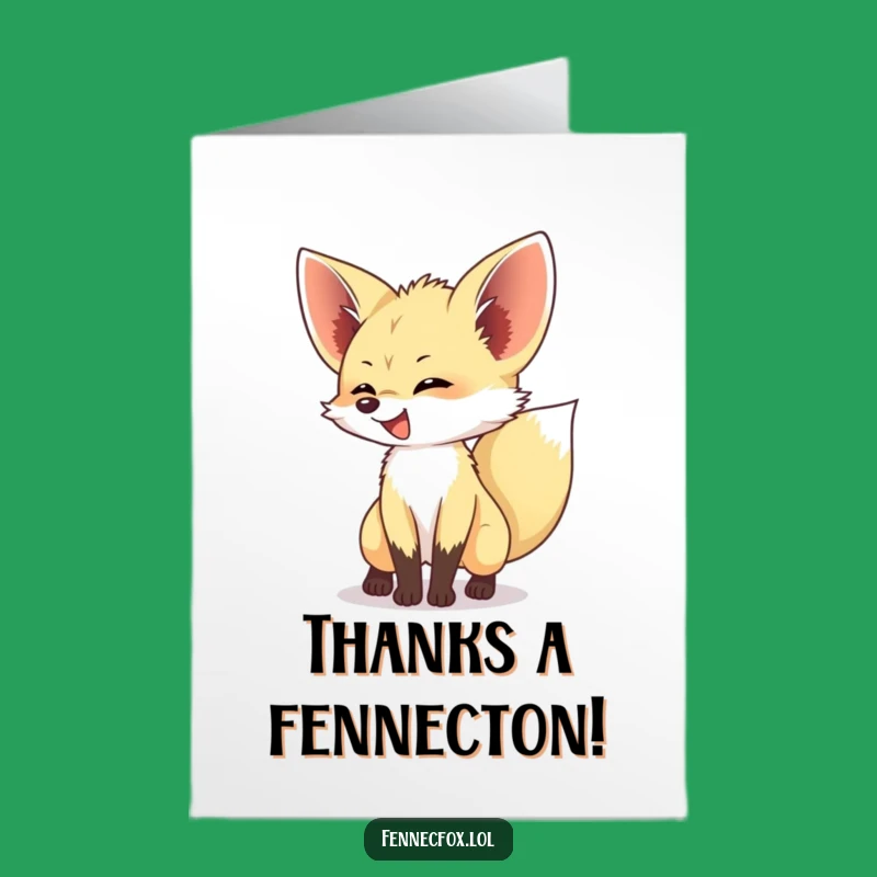 Free Printable Thank You Card: Happy Fennec Fox Wagging Tail, Sweet Downloadable Gift