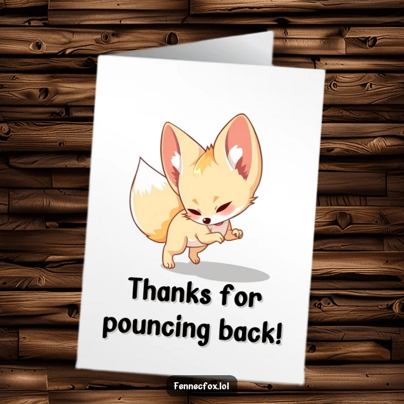 Funny Free Printable Thank You Card: Cute fennec fox playfully pouncing on a shadow, a fun DIY thank you.