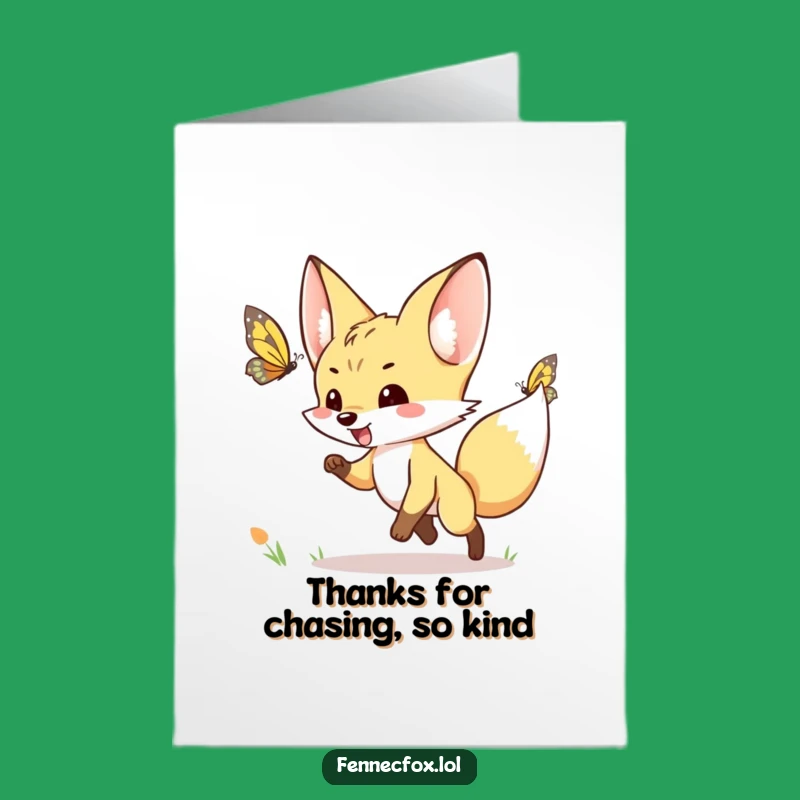 Free Printable Thank You Card: Fennec Fox Butterfly Chase - Grateful Downloadable