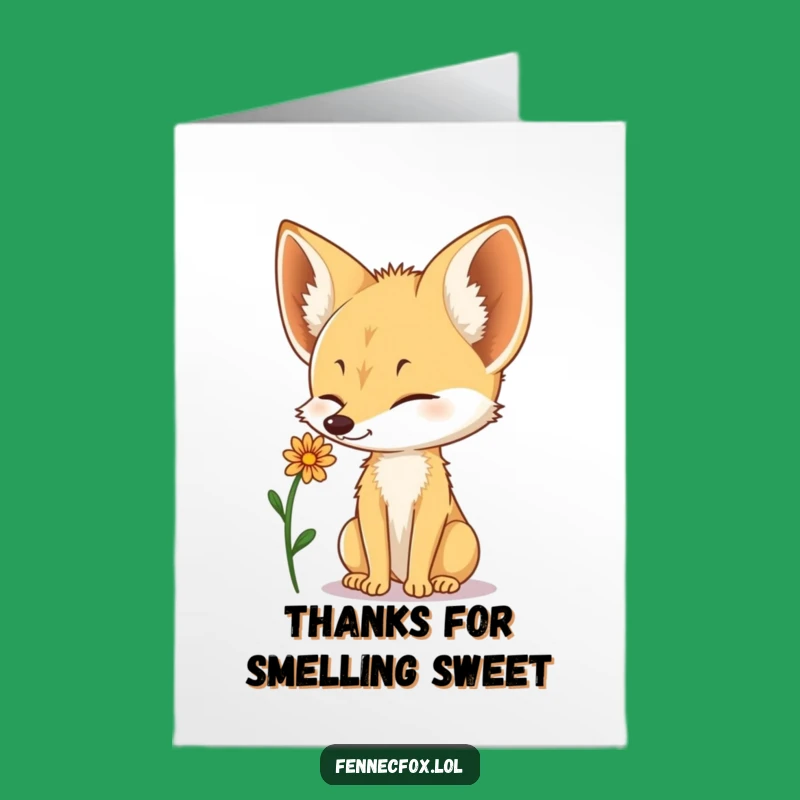 Free Printable Thank You Card Fennec Fox Flower Balance - Cute Downloadable Thanks