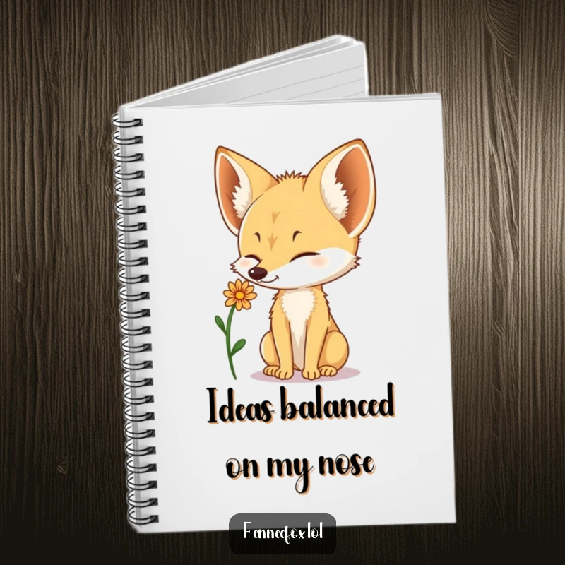 Funny Fennec Fox notebook cover with a cute fox balancing a small desert flower on its nose, ideal for journaling.