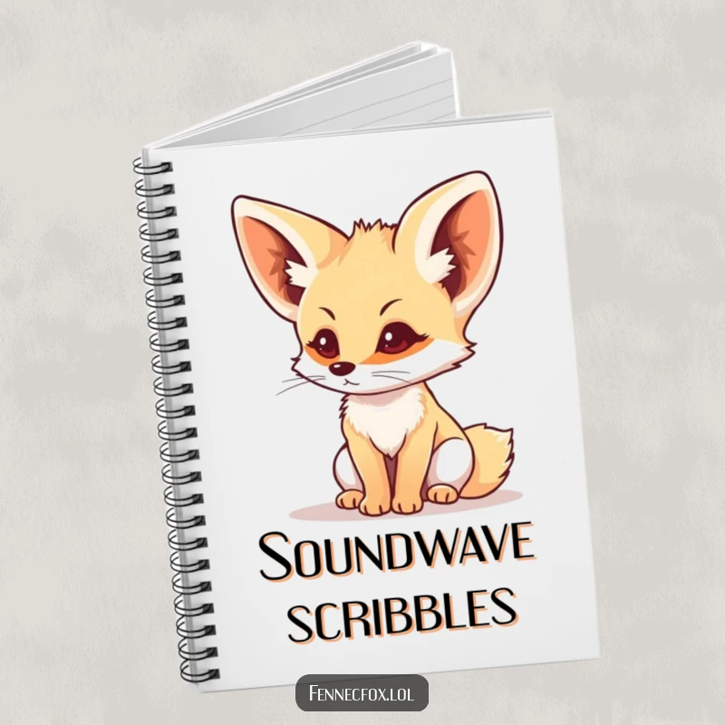 Funny fennec fox with ears perked, listening intently, on a notebook cover, great for jotting down attentive thoughts.