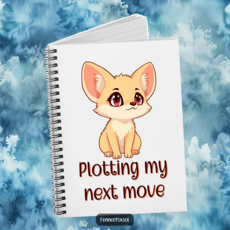Funny fennec fox with wide eyes, big ears, intently listening, humorous notebook cover.