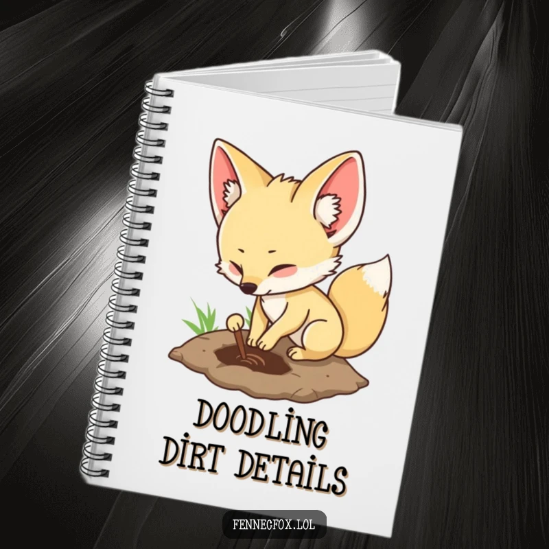 Funny fennec fox notebook with a character digging, symbolizing the unearthing of ideas and plans.