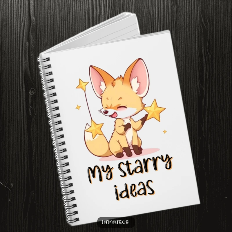 Funny notebook cover featuring a fennec fox batting at a desert star, perfect for notes and dream journaling.