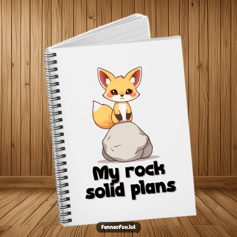 Funny fennec fox notebook cover, showing the character balancing a small, smooth rock on its head, large ears slightly forward, ready for entries.
