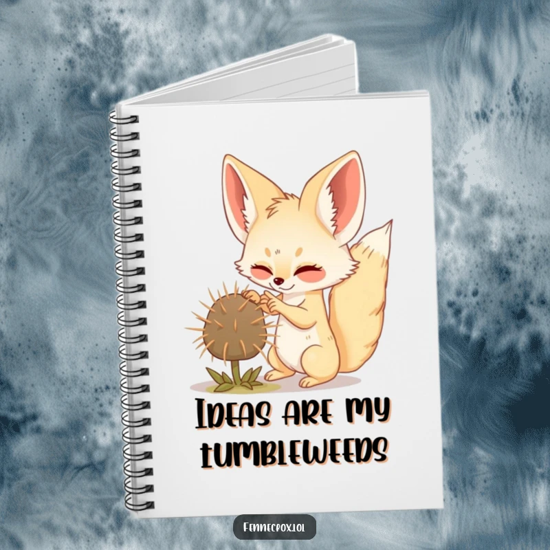 Funny Fennec Fox notebook cover showing a playful fox batting a rolling tumbleweed, ideal for journaling.