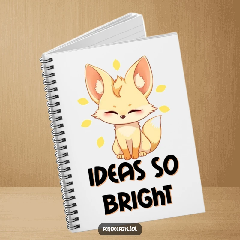 Funny fennec fox notebook cover, showing the character slowly blinking in bright sun, large ears forward, ready for journaling.