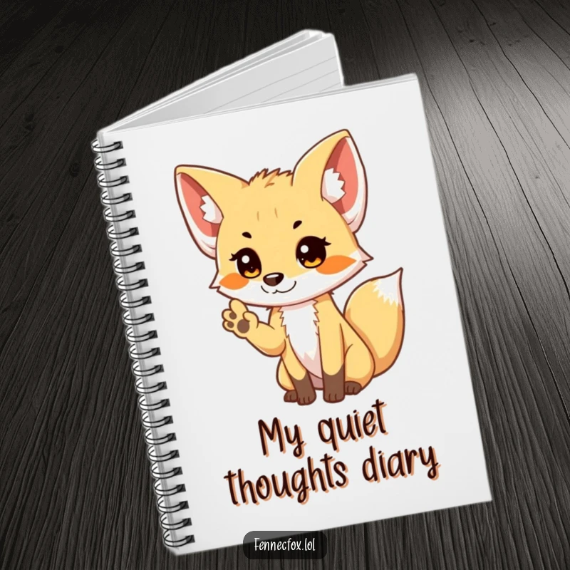 Funny shy Fennec Fox notebook cover with a cute fox giving a small, bashful wave, ideal for journaling.