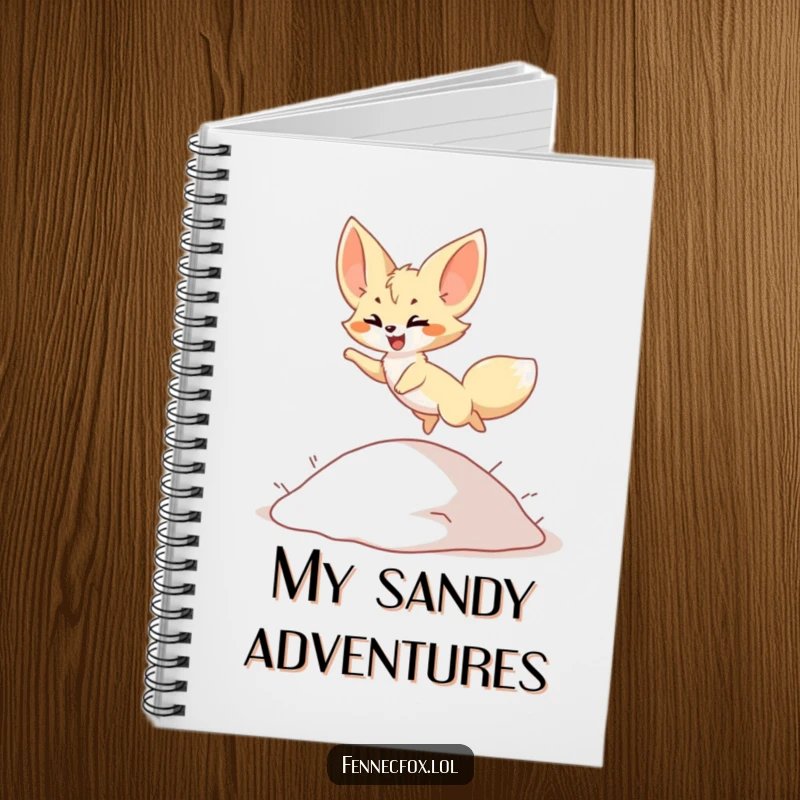 Funny Notebook: Fennec fox character joyfully leaping over a small dune, lined pages, perfect for notes and sketches, funny gift.
