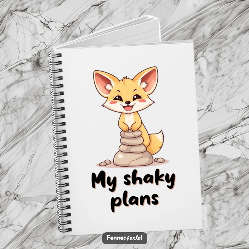 Funny Fennec Fox Stone Balance Notebook: A smiling fox masterfully balances a small, unsteady stack of desert stones, ready for your ideas.